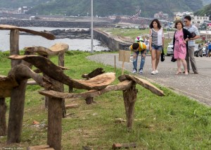 visitors looking at Chris' artwork-1