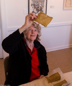 Checking sample of rabbit brush handmade paper...this one is almost impossible, and there is very little useable pulp from the rabbit brush plant. 