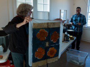 bobby and Jane with quilt square ready to hang and dry IMG_3564