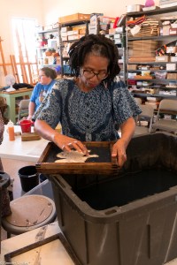 candace making blue for quilt block