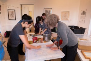 couching and laying out new interfacing in workshop IMG_3728