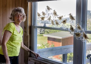 Jane with birds at Fire Island